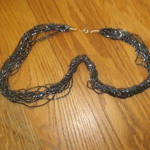 Coronet necklace gold tone multi strands blue glass beads